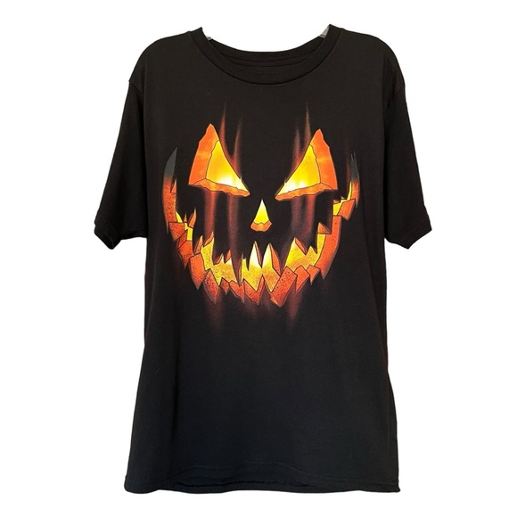 Halloween Flaming Jack-O-Lantern Black T-Shirt Women's Size Medium - Picture 3 of 9